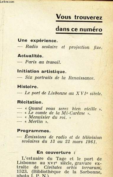DOCUMENTS POUR LA CLASSE - N°89 - 23 fevrier 1961 … | Immagine principale