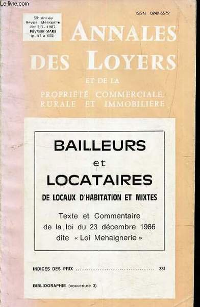 ANNALES DES LOYERS ET DE LA PROPRIETE COMMERCIALE RURLAE ET …