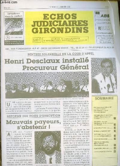 Echos judiciaires Girondins n�3863 38e ann�e vendredi 15 janvier 1993 …