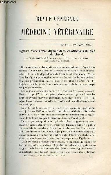 Revue g�n�rale de m�decine v�t�rinaire n�61 1er juillet 1905 - …