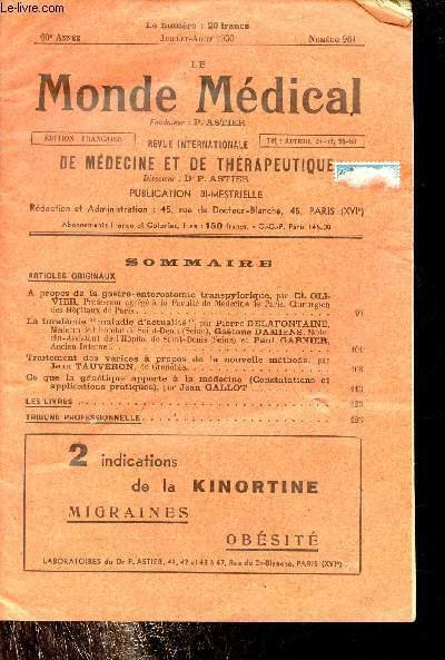 Le monde m�dical n�964 juillet aout 1950 60e ann�e - …