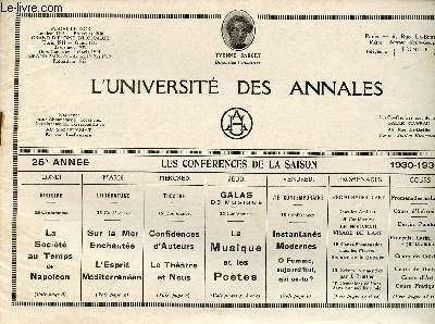 L'universit� des annales 25e ann�e les conf�rences de la saison …