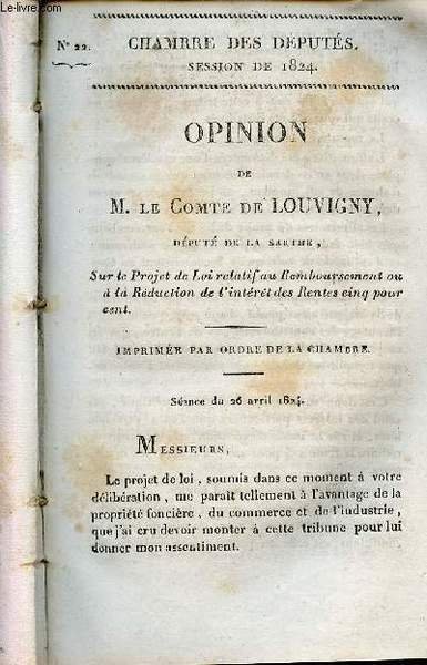 Opinion de M.Le Comte de Louvigny d�put� d�put� de la … | Immagine principale