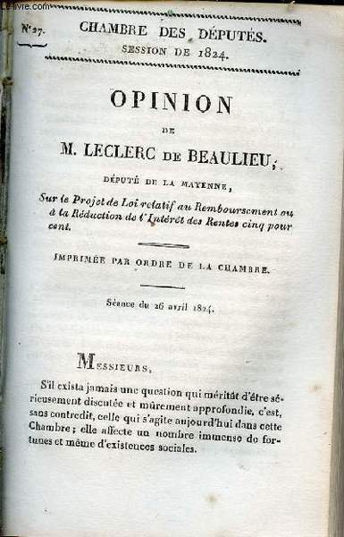 Opinion de M.Leclerc de Beaulieu d�put� de la Mayenne sur … | Immagine principale