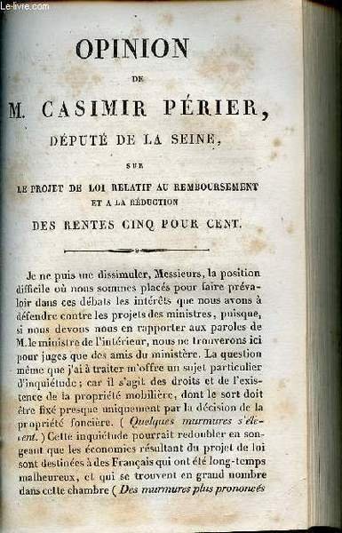 Opinion de M.Casimir P�rier d�put� de la Seine sur le … | Immagine principale