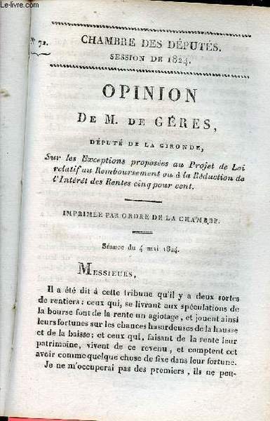 Opinion de M.de G�res d�put� de la Gironde sur les … | Immagine principale