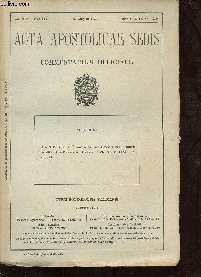 Acta apostolicae sedis - an. et vol.XXXXIX 15 augusti 1957 …