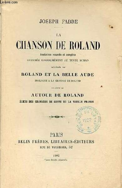 La chanson de Roland traduction nouvelle et complÃ¨te rythmÃ©e conformÃ©ment …