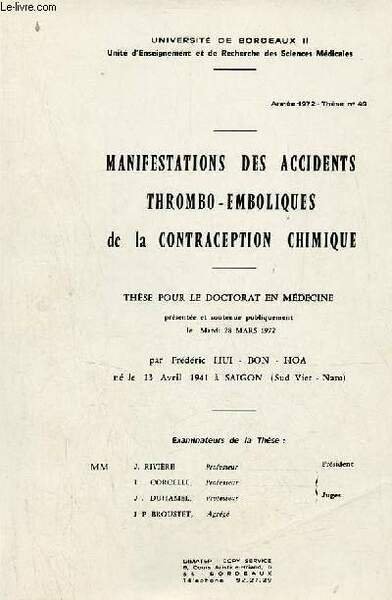 Manifestations des accidents thrombo-emboliques de la contraception chimique - Université …