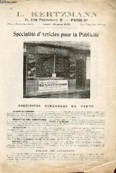 Plaquette dépliante : Catalogue L.Kertzmann spécialité d'articles pour la publicité.