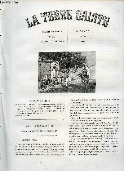 La Terre Sainte n°20 3e série 8e année n°175 dimanche 15 oct. 1882 - Au rédacteur consulat de France à Jérusalem - chronique - nouvelles du spasme - événements d'Alexandrie en 1882 détails rétrospectifs journal du Père Edouard Méchin S.J. etc.