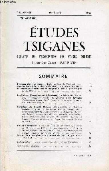 Etudes Tsiganes n°1-2 13e année 1967 - Quelques chansons tsiganes … | Immagine principale