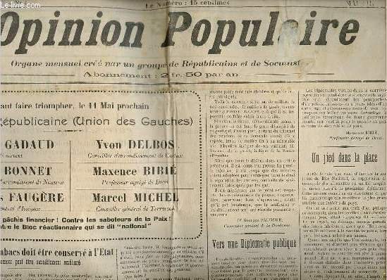 L'opinion populaire n°4 2e année - Le monopole des tabacs … | Immagine principale