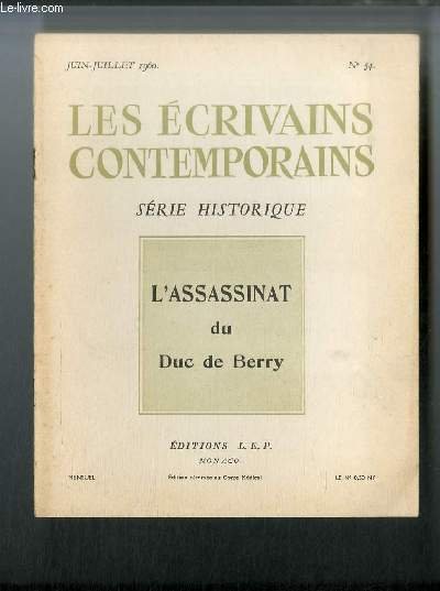 Les écrivains contemporains Série historique n° 54 - L'assassinat du … | Immagine principale
