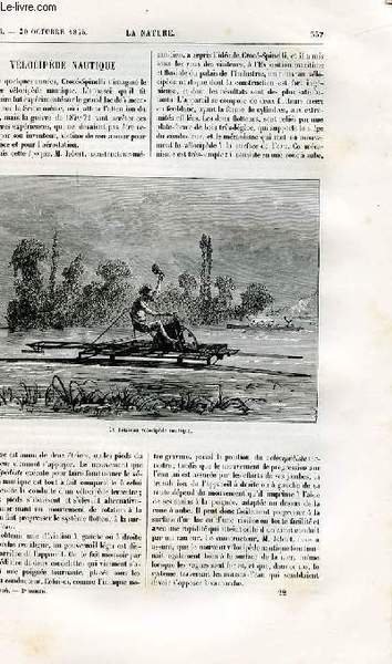 La nature n° 126 - Vélocipède nautique par Jean Brunner, Le soleil par Camille Flammarion, Les otaries ou lions de mer par E. Oustalet, Une flèche de silex dans un fragment de tibia humain, Le scénographe