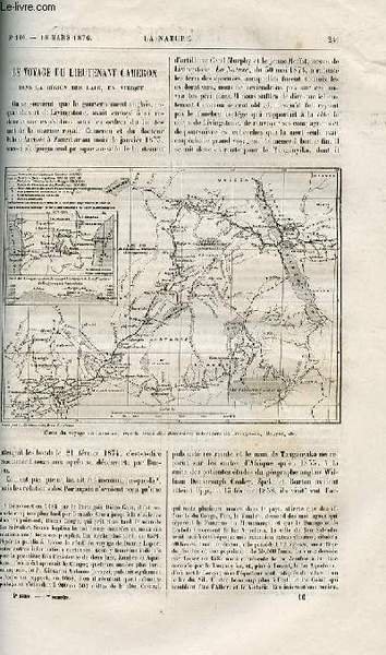 La nature n° 146 - Le voyage du lieutenant cameron dans la région des lacs, en Afrique par Gabriel Marcel, Le mouvement végétal d'après les recherches récentes de Ed. Heckel par E. Oustalet, Les observatoires des Etats Unis par Camille Flammarion
