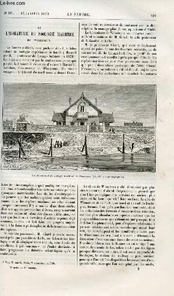 La nature n° 191 - Le laboratoire de zoologie maritime de Wimereux par Charles Boissay, La dernière expédition anglaise au pole nord par Paul Boutet, Les manieurs de foudre par Maurice Girard, Le ciel en 1877 par Camille Flammarion