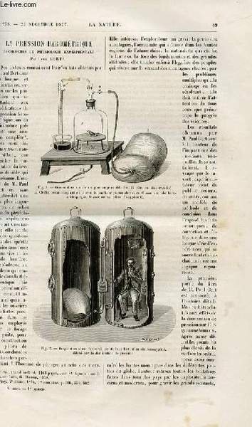 La nature n° 238 - La pression barométrique, recherches de physiologie expérimentale par Paul Bert, L'axolotl par E. Sauvage, Le barrage du furens et les inondations de la Loire par Charles Grad, L'atmosphère de la planète Vénus par Camille Flammarion