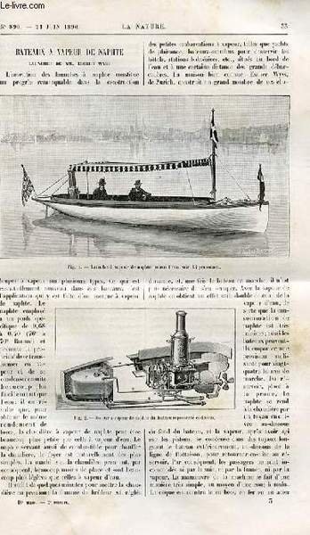La nature n° 890 - Bateaux a vapeur de naphte … | Immagine principale