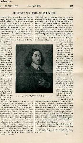 La nature n° 1787 - Le voyage aux Indes au 17è siècle par Déhérain, L'usine à radium de Nogent par Boyer, Régulateur à soupapaes équilibrées de la Compagnie du Nord (système Zara) par Larmanjat, Le Caucase par Martel, La démolition d'une grande roue