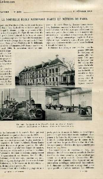 La nature n° 2071 - La nouvelle école nationale d'Arts et Métiers de Paris par Boyer, la traversée de la Suisse en ballon par Forbin, le nouveau "Gutenberg" par Fournier, les conserves de sardines et l'utilisation de leurs résidus par Cambon, l'invention