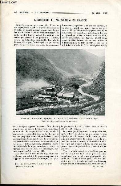 La nature n° 2406-2407 - L'industrie du magnésium en France …