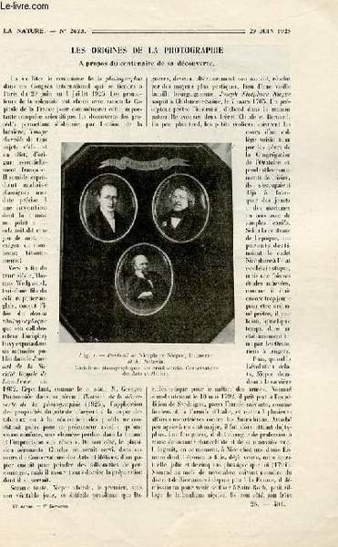 La nature n° 2673 - Les origines de la photo par Jacques Boyer, L'électrification des grandes caves du Sauternais par Auguste Pawlowski, Camille Flammarion par Em. Touchet, Echouage d'un baléinoptère par Marcel Baudouin.