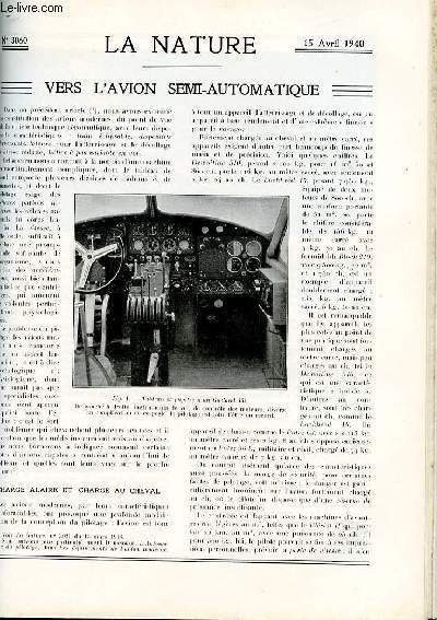 La nature n° 3060 - L'avion semi-automatique par Devaux, La … | Immagine principale
