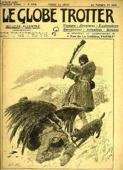 Le globe trotter n° 225 - Le chamois météore par Maurice Phèmes, L'exploration fantastique du Dr Bergamy, chapitre IX par Paul de Sémant, Un trésor a trouver par B.H. Gausseron, Les chasseurs chassés par B. de Zenzinoff, La pêche aux anguilles géantes