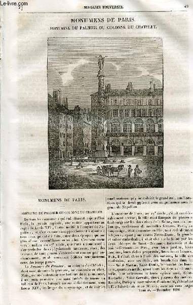 Le magasin universel - tome quatrième - Livraison n°07 - Monuments de Paris - Fontaine du palmier ou colonne du châtelet.