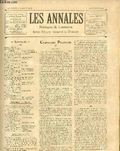 LES ANNALES POLITIQUES ET LITTERAIRES N° 1077 (1er semestre) Question …