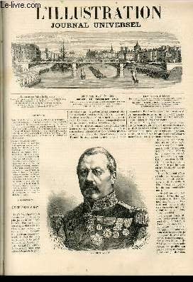 L'ILLUSTRATION JOURNAL UNIVERSEL N° 1447-Texte: Le général Vinoy. — Revue politique de la semaine. — Les Départements. — L’Étranger. — Actes du Gouvernement. — Défense de Paris : travaux, d’inondation. — Courrier de Paris. — Défense de Paris : la fonte.