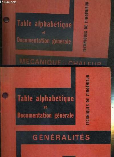 Table alphabétique et documentation générale, EN 2 VOLUMES : 2 …