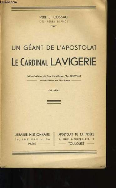 UN GEANT DE L'APOSTOLAT LE CARDINAL LAVIGERIE. | Immagine principale