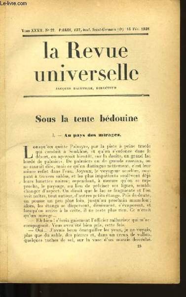 LA REVUE UNIVERSELLE. SOUS LA TENTE BEDOUINE.