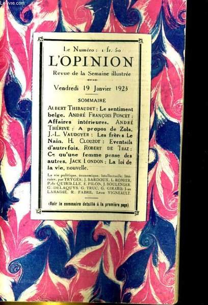 L'OPINION, REVUE DE LA SEMAINE ILLUSTREE 16e ANNEE N°3. ALBERT … | Immagine principale