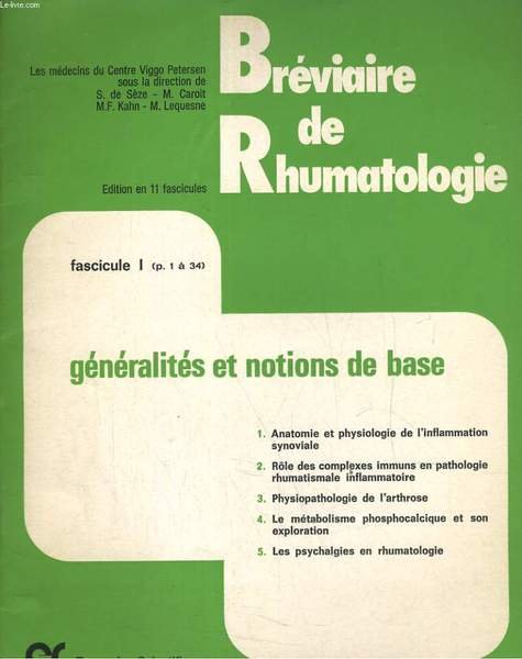 BREVIAIRE DE RHUMATOLOGIE FASCICULE I: GENERALITES ET NOTIONS DE BASE