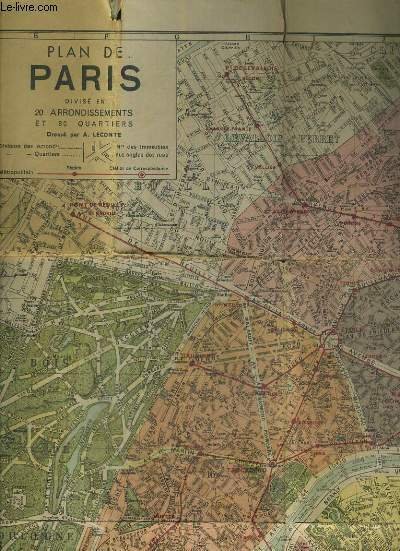 PLAN DE PARIS, divisé en 20 arrondissements et 80 quartiers …