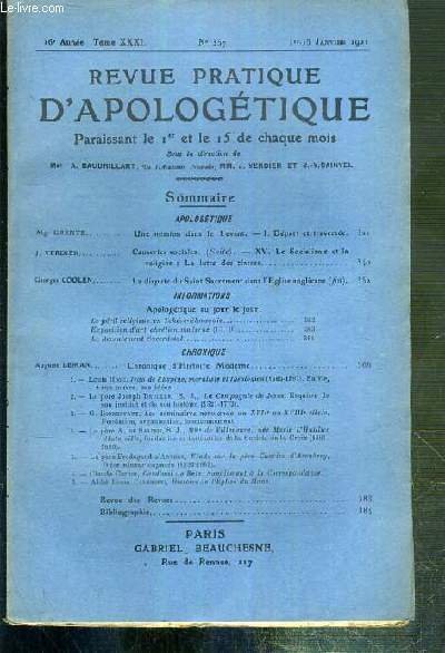 REVUE PRATIQUE D'APOLOGETIQUE - N° 357 - 1er-15 JANVIER 1921 …