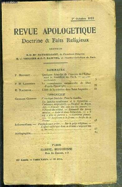 REVUE D'APOLOGETIQUE - DOCTRINE & FAIT RELIGIEUX - N° 394 …