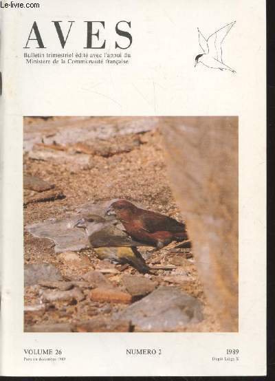 AVES Volume 26 n°2 Décembre 1989. Sommaire : Le Beccroisé …