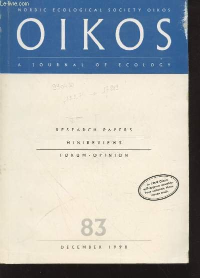 Oikos n°83 December 1998 : A journal of Ecology Research … | Immagine principale
