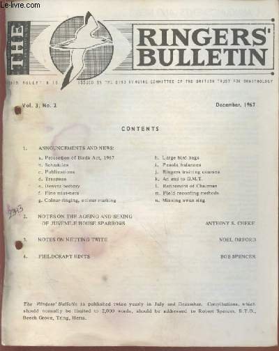 The Ringers Bulletin Vol.3 n°2 December 1967. Sommaire : Denver …
