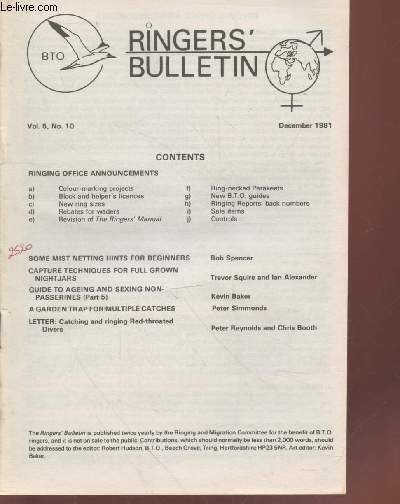 The Ringers Bulletin Vol.5 n°10 December 1981. Sommaire : Guide …
