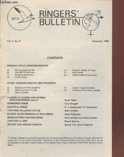 The Ringers Bulletin Vol.5 n°8 December 1980. Sommaire : Dakened …