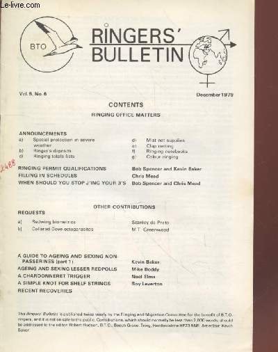 The Ringers Bulletin Vol.5 n°6 December 1979. Sommaire : A …