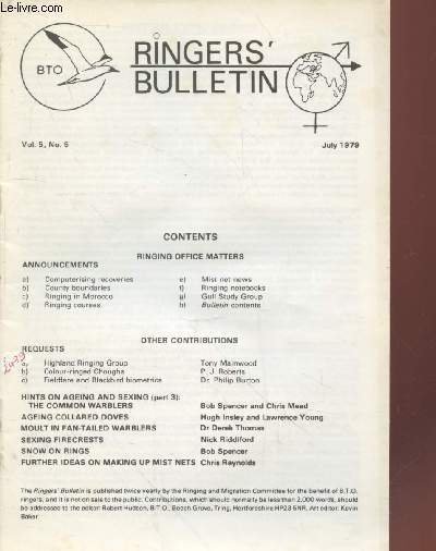 The Ringers Bulletin Vol.5 n°5 July 1979. Sommaire : Hints …