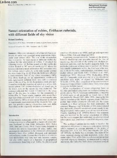 Tiré à part : Behavioral Ecology and Sociobiology n°28 : …