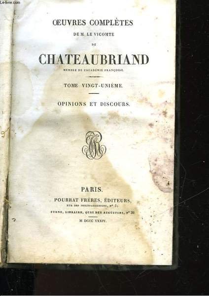 OEUVRES COMPLETES DE M. LE VICONTE DE CHATEAUBRIAND - TOME … | Immagine principale