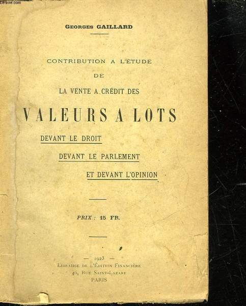 CONTRIBUTION A L'ETUDE DE LA VENTE A CREDIT DES VALEURS … | Immagine principale